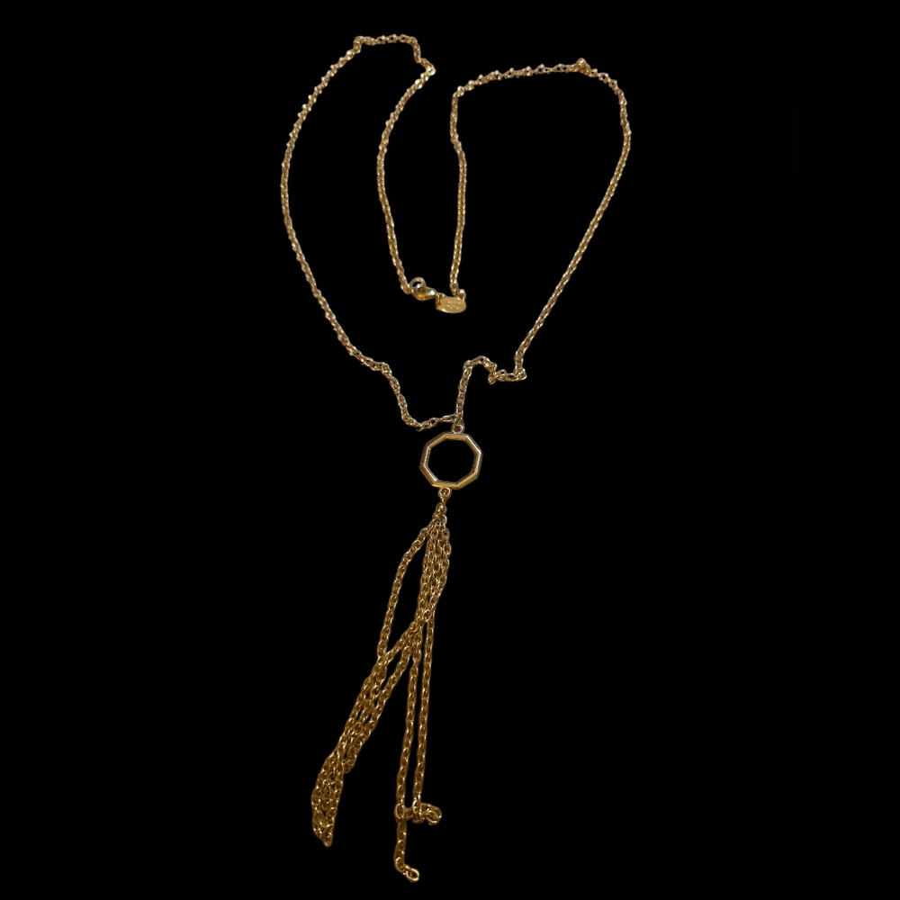 Heather Belle Gold-Plated Honeycomb Octagonal Signature Tassel Necklace